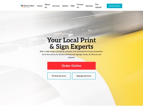 Screenshot of the Print and Signs (Georgian Bay Printers) website