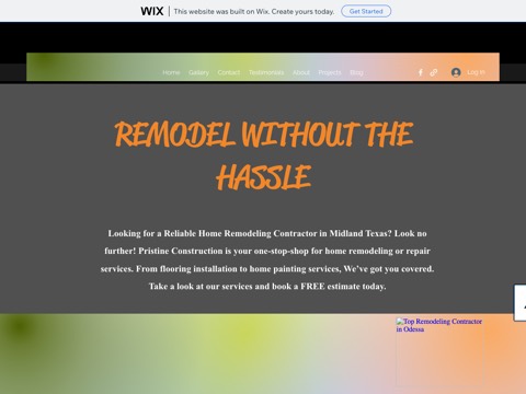 Screenshot of the Pristine Construction website