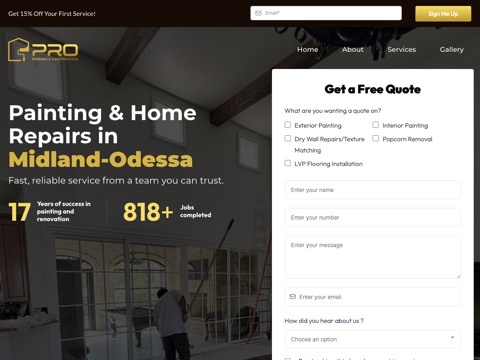 Screenshot of the PRO Finishes & Construction website