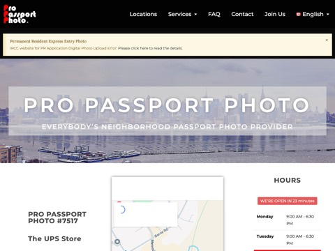 Screenshot of the Pro Passport Photo homepage at www.propassportphoto.com/store7517, captured 2026-08-19, shown as the evidence for the review on this page