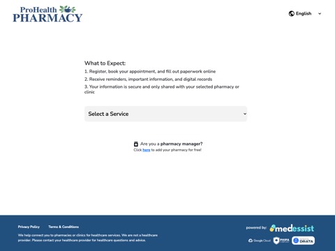 Screenshot of the Prohealth Pharmacy homepage, prohealthbarrie.com, captured 2026-08-19, shown as the evidence for this review