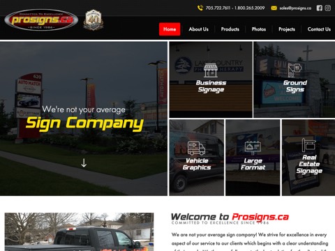 Screenshot of the Prosigns.ca website
