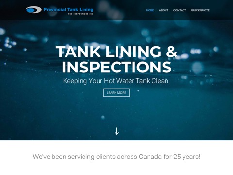 Screenshot of the Provincial Tank Lining and Inspections Inc. homepage, provtank.com, captured 2026-08-13, shown as the evidence for this review