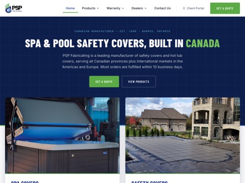 Screenshot of the PSP Fabricating Inc homepage, www.pspfab.com, captured 2026-08-19, shown as the evidence for this review