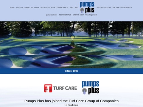Screenshot of the Pumps Plus homepage, golfpumpspecialists.com, captured 2026-08-19, shown as the evidence for this review