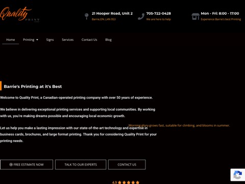 Screenshot of the Quality Print website