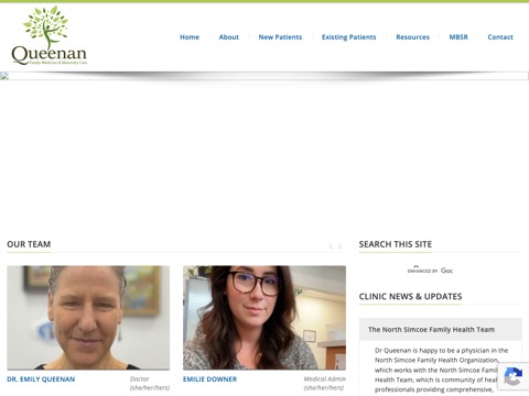 Screenshot of the Queenan Family Medicine & Maternity Care homepage, queenan.ca, captured 2026-08-19, shown as the evidence for this review