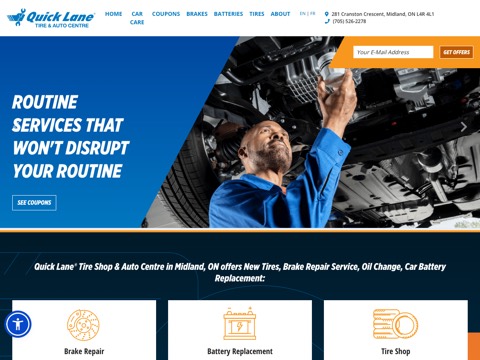 Screenshot of the Quick Lane Midland website
