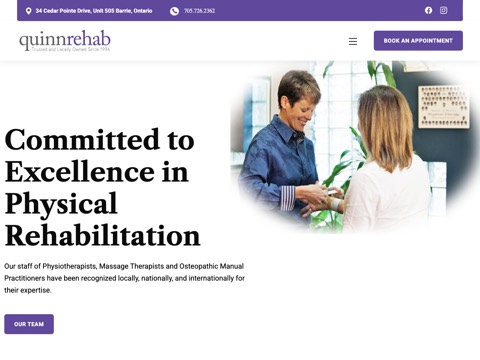 Screenshot of the quinnrehab website