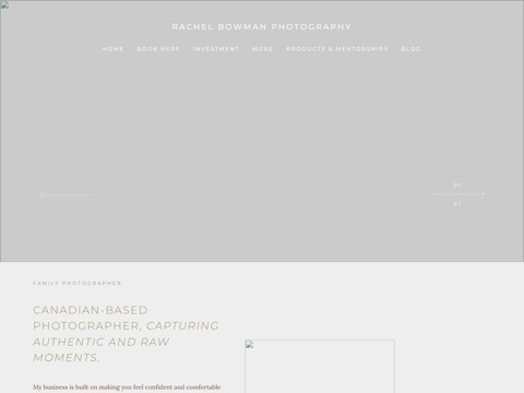 Screenshot of the Rachel Bowman Photography homepage, rachelbowmanphotography.mypixieset.com, captured 2026-08-19, shown as the evidence for this review