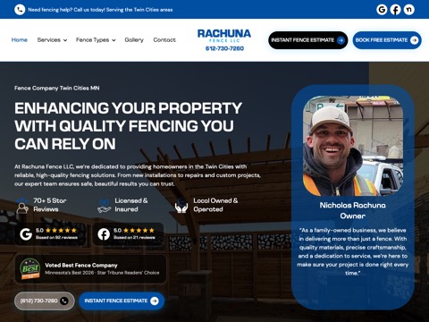 Screenshot of the Rachuna Fence LLC website