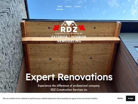 Screenshot of the RDZ Construction services inc website