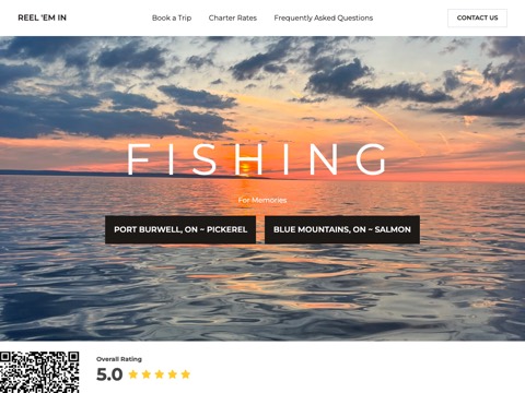 Screenshot of the Reel 'Em In Fishing Charters homepage at bluemountainsfishing.com, captured 2026-08-13, shown as the evidence for the review on this page