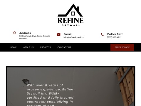 Screenshot of the Refine Drywall website