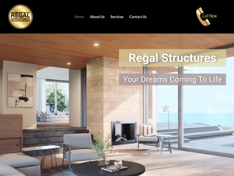 Screenshot of the Regal Structures homepage, www.regalstructures.com, captured 2026-08-19, shown as the evidence for this review