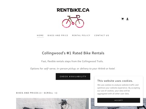 Screenshot of the rentbike.ca website
