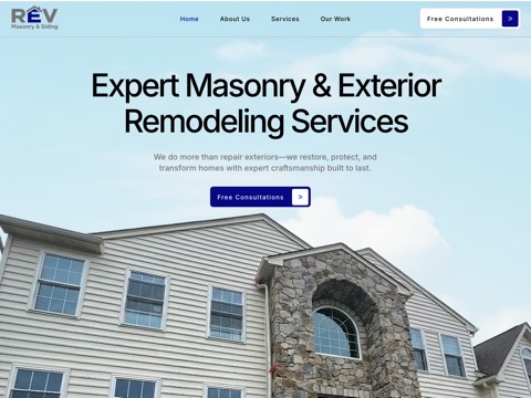 Screenshot of the REV Masonry and Siding website
