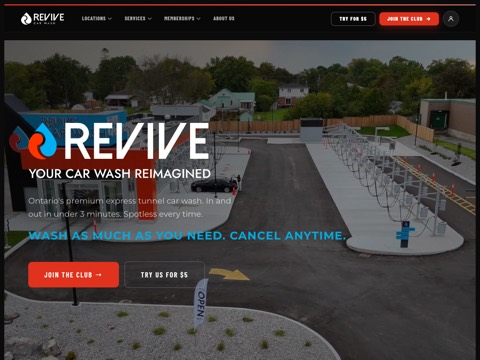 Screenshot of the Revive Car Wash homepage, revivecarwash.com, captured 2026-08-19, shown as the evidence for this review
