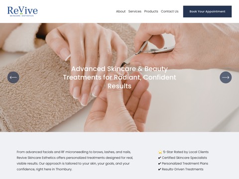 Screenshot of the Revive Skincare Esthetics website