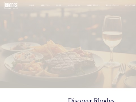 Screenshot of the Rhodes Resto + Bar Midland homepage, rhodesresto.com, captured 2026-08-19, shown as the evidence for this review
