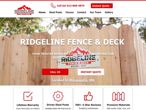 Screenshot of the Ridgeline Fence and Deck of Woodbury website