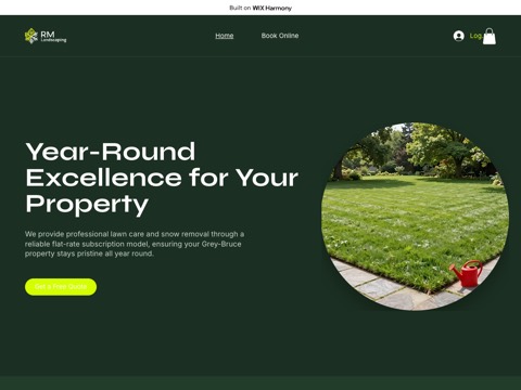 Screenshot of the RM landscaping&pro homepage, rye2711.wixsite.com/rm-landscaping, captured 2026-08-13, shown as the evidence for this review