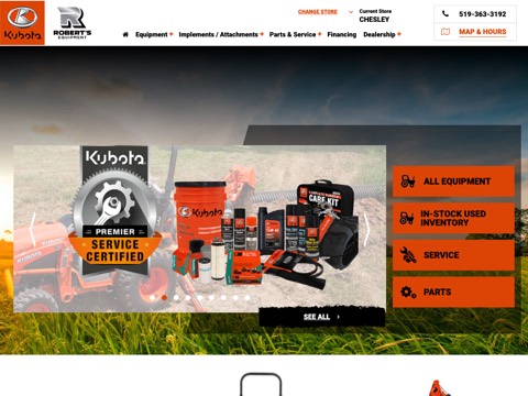 Screenshot of the Robert's Equipment website