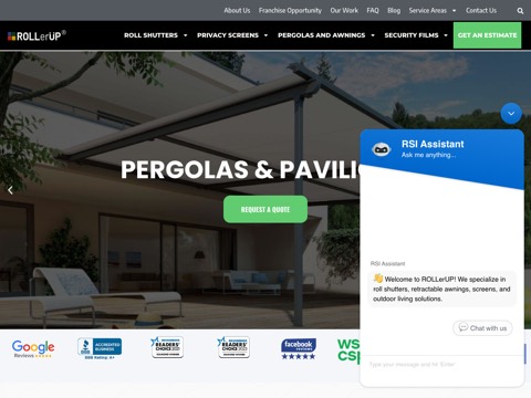 Screenshot of the ROLLerUP - Custom Roll Shutters & Doors Muskoka homepage, rollerup.ca, captured 2026-08-19, shown as the evidence for this review