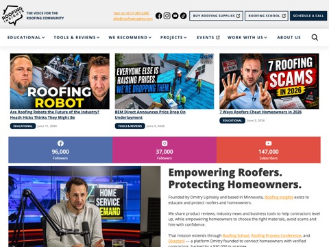 Screenshot of the Roofing Insights website