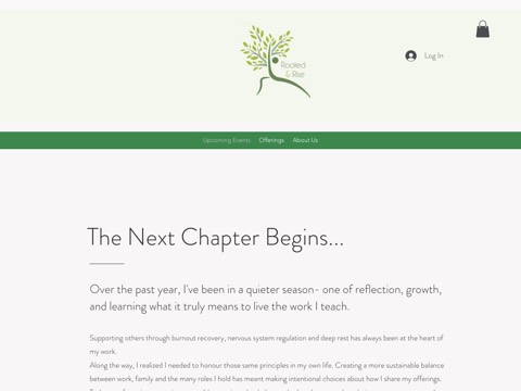 Screenshot of the Rooted & Rise Yoga & Wellness Studio website