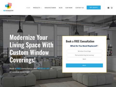 Screenshot of the RS Window Fashions website