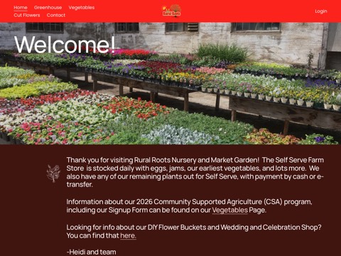Screenshot of the Rural Roots Nursery and Market Garden website