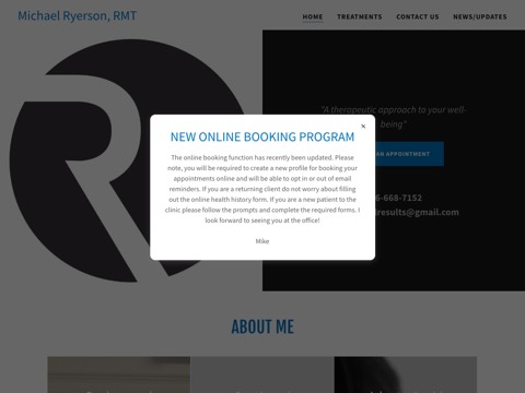 Screenshot of the Ryerson Massage Therapy Clinic website