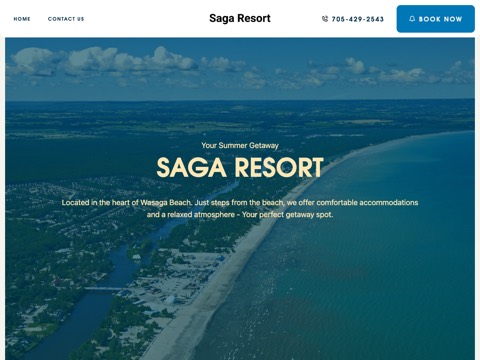Screenshot of the Saga Resort website