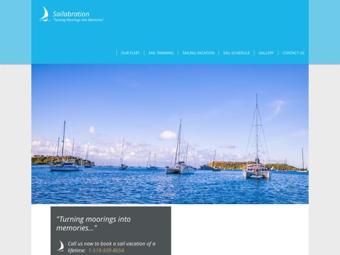 Screenshot of the Sailabration Cruising homepage, www.sailabration.ca, captured 2026-08-19, shown as the evidence for this review