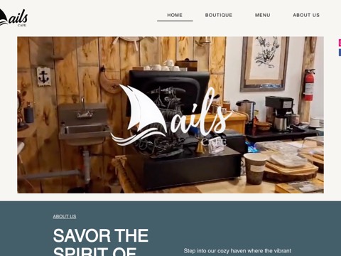 Screenshot of the Sails Cafe website
