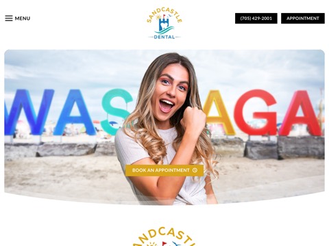 Screenshot of the Sandcastle Dental - Wasaga Beach website