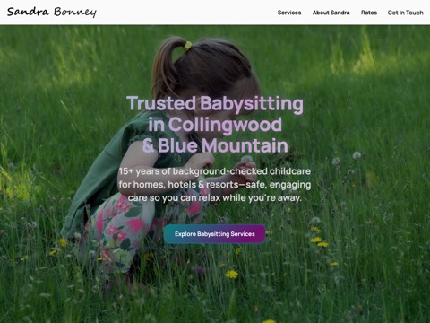 Screenshot of the Sandra Bonney Child Care Services website