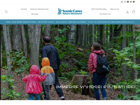 Screenshot of the Scenic Caves Nature Adventures website