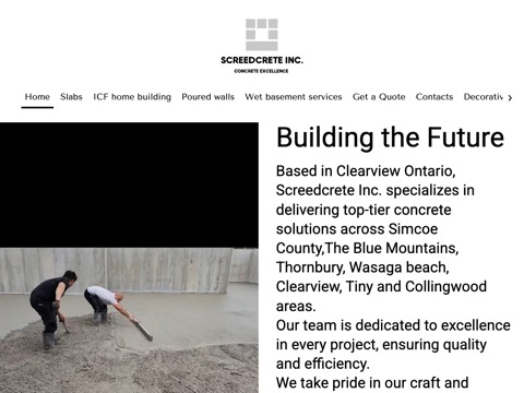 Screenshot of the Screedcrete Inc. homepage, screedcreteinc.ca, captured 2026-08-13, shown as the evidence for this review