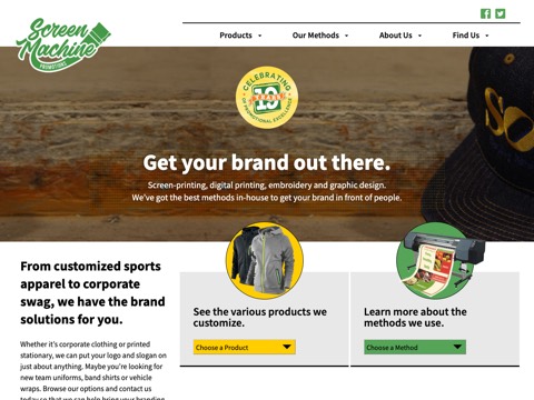 Screenshot of the Screen Machine Promotions homepage at www.screenmachinepromotions.ca, captured 2026-08-19, shown as the evidence for the review on this page
