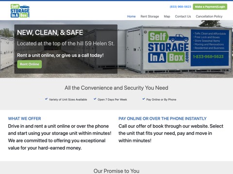 Screenshot of the Self Storage in a Box Ltd. website