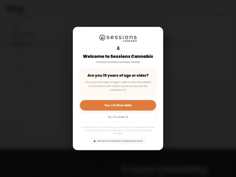 Screenshot of the Sessions Cannabis - Wasaga Beach (Market Ln) website