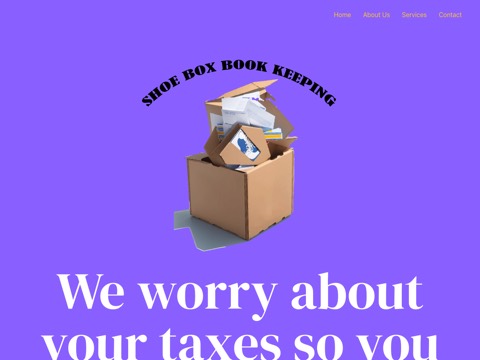 Screenshot of the Shoebox Bookkeeping homepage, shoeboxbookkeeping.ca, captured 2026-08-19, shown as the evidence for this review