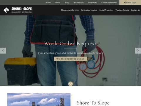 Screenshot of the Shore to Slope Management Services Inc. website