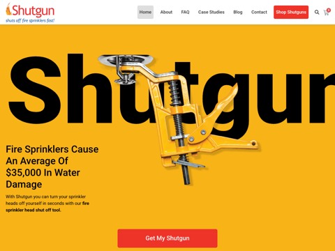 Screenshot of the Shutgun Fire Sprinkler Shut Off Tool - Technicraft Product Design homepage at shutgun.ca/?utm_source=google&utm_medium=organic&utm_campaign=gmb-listing, captured 2026-08-19, shown as the evidence for the review on this page