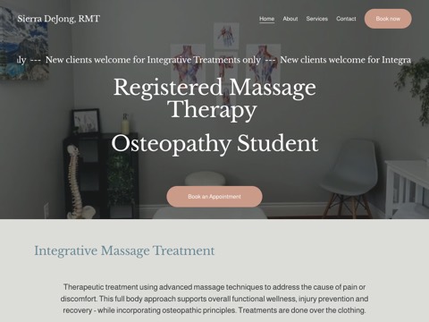 Screenshot of the Sierra DeJong, RMT, Osteopathic Student website
