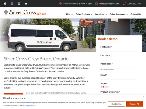 Screenshot of the Silver Cross Grey Bruce | Stairlifts & Mobility Equipment website