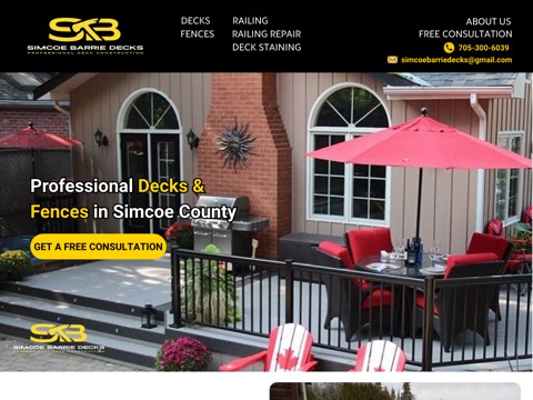 Screenshot of the Simcoe Barrie Decks website