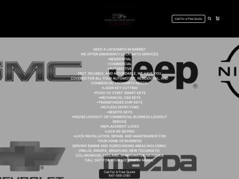 Screenshot of the Simcoe Car Keys homepage, simcoecarkeys.square.site, captured 2026-08-19, shown as the evidence for this review